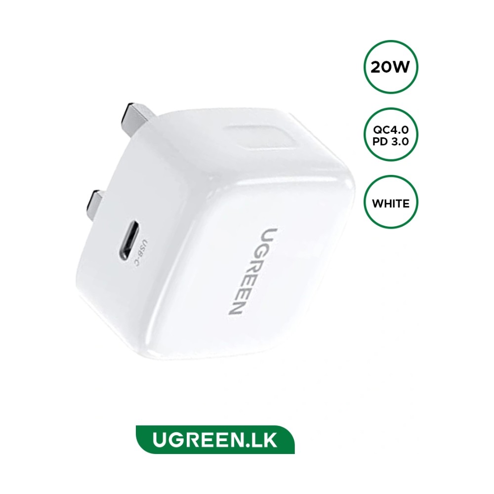 UGREEN 20W USB-C Fast Charger – UK Plug, White