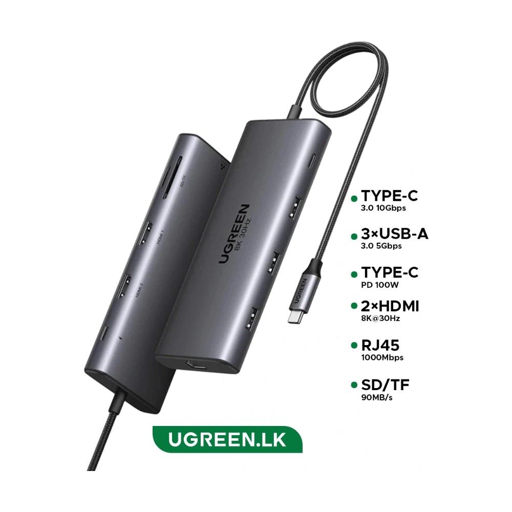 UGREEN Revodok 10-in-1 USB-C Docking Hub – Dual HDMI, Gigabit Ethernet, 100W PD